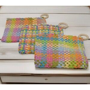 Handmade Potholder Multicolor Set Coastal Cottage Farmhouse Boho Set of 3